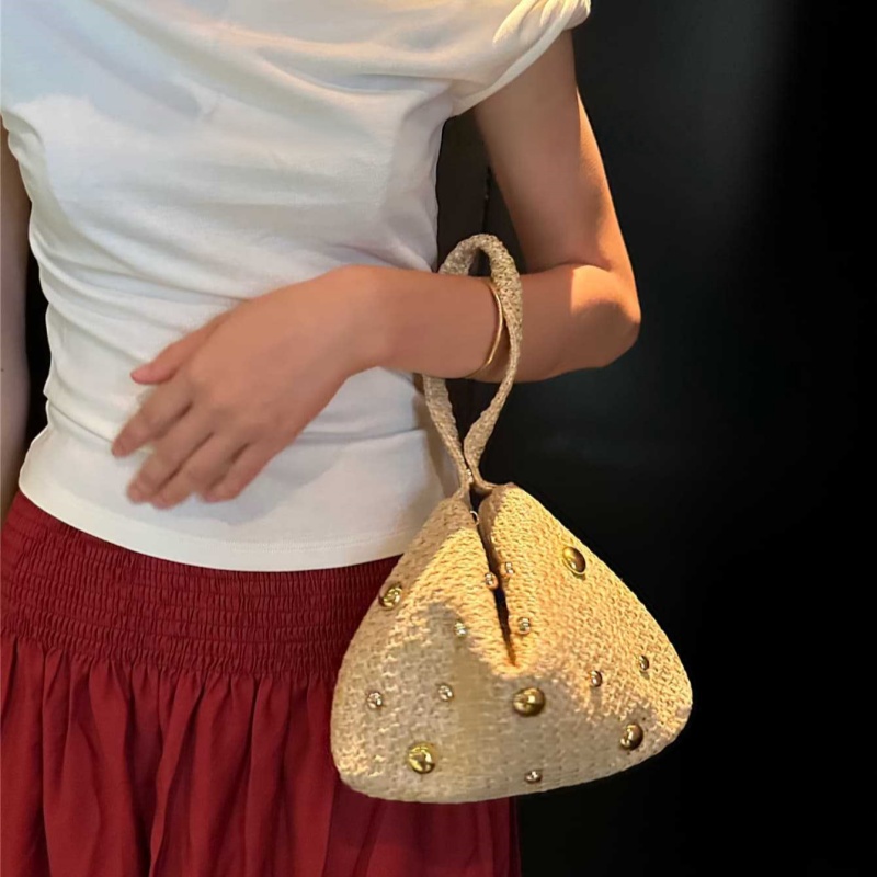 Women'S Raffia Bags - Dreieckige gewebte Stroh-Clutch mit Magnetverschluss, Abendhandtasche