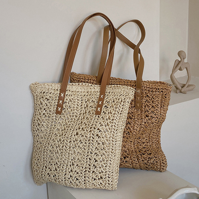 Women'S Raffia Bags - Quadratische hohle Stroh-Strandtasche, handgefertigt, gewebt, Umhängetasche,