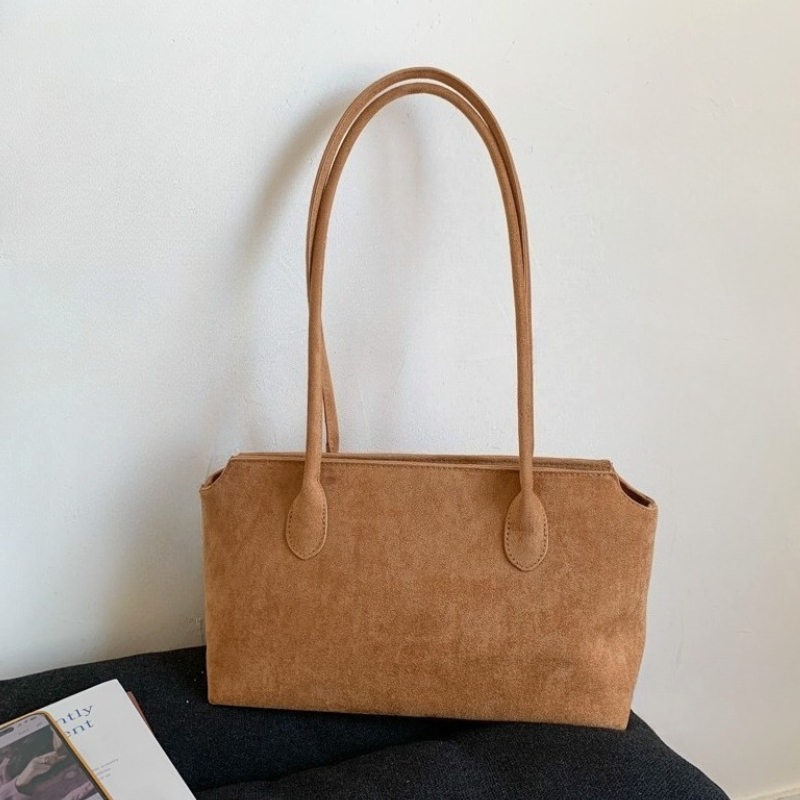 Women Hand Bags For Office - Vintage-inspirierte braune Wildleder-Achseltasche, minimalistische Geldbörse aus